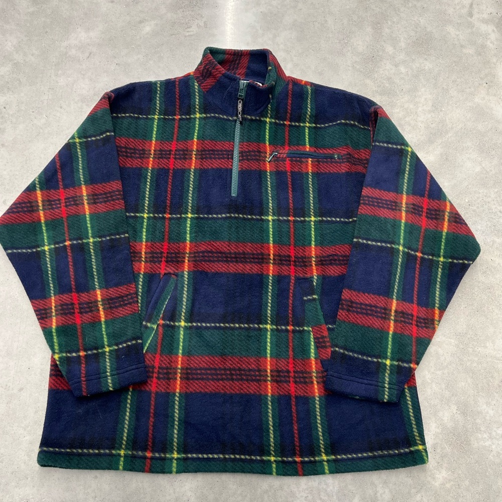 🏕️ Vintage Cherokee Plaid Fleece Quarter-Zip Pullover - Size Medium